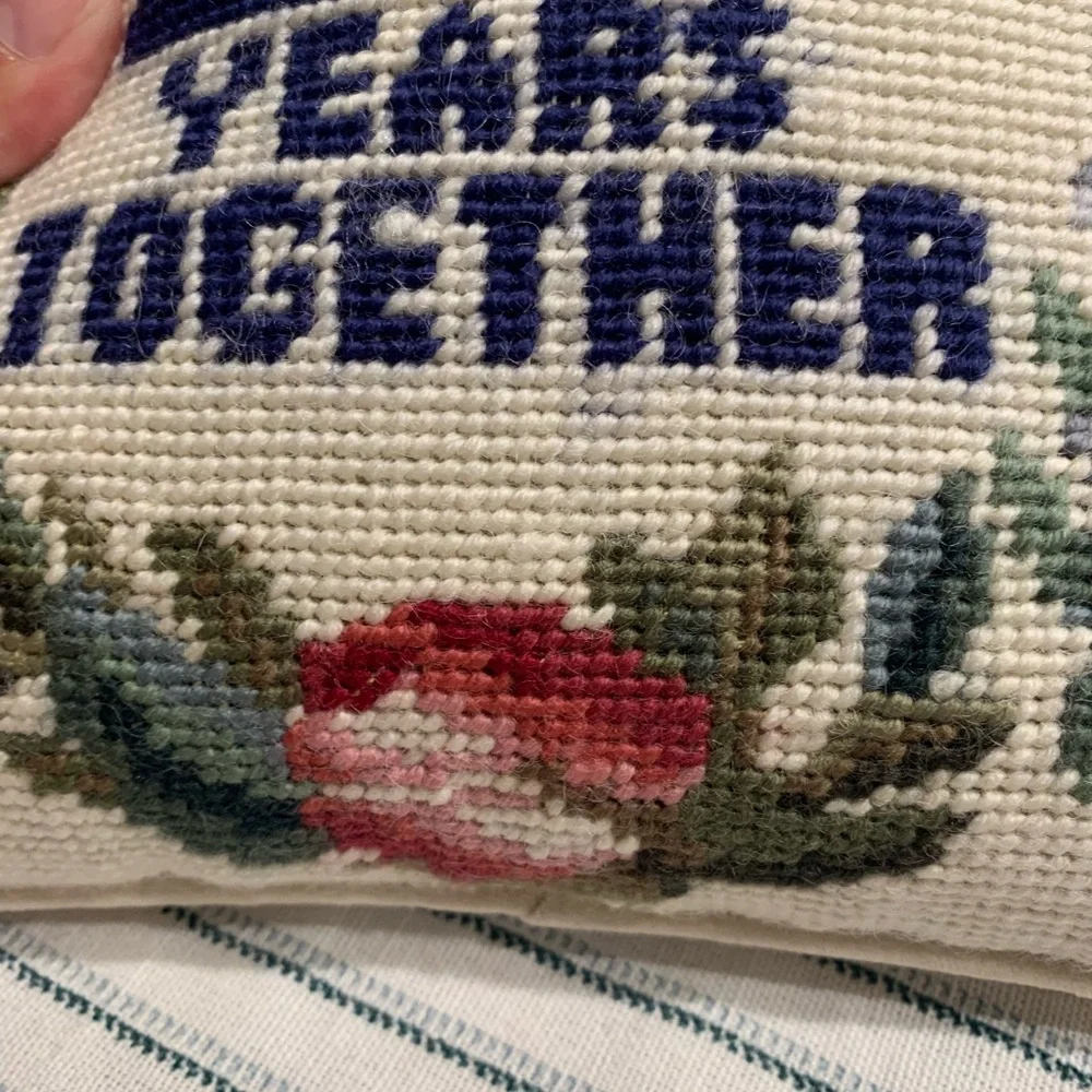 NWT Floral Needlepoint 25 Years Together Pillow
